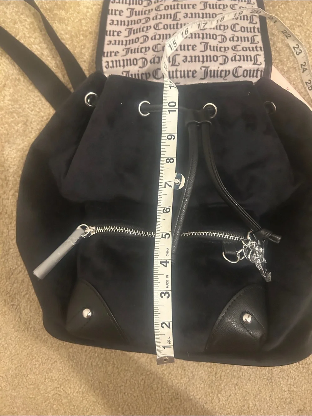 Juicy Couture Black Velvet Embroidered Crest Mini Backpack